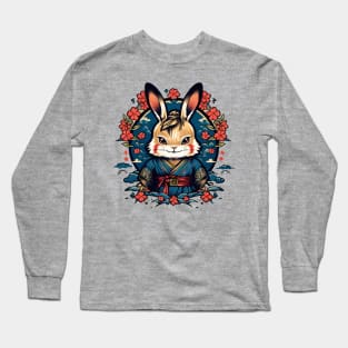 Japanese Samurai Rabbit Tattoo, Kawaii Ninja Rabbit Long Sleeve T-Shirt